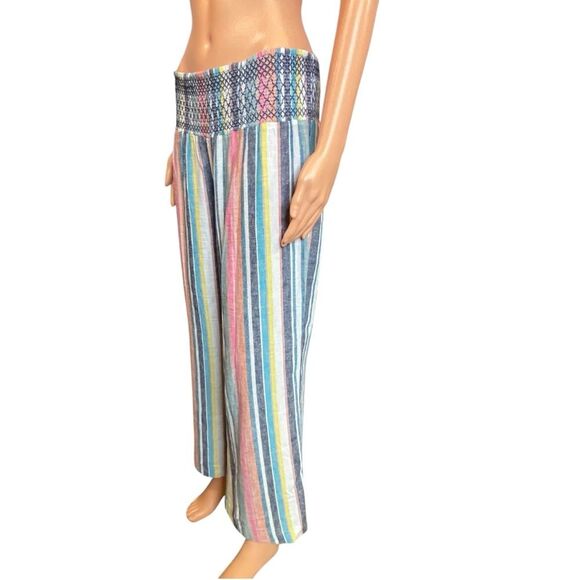 SO Linen Blend Beach Pants Striped Multicolor Womens Size Large Wide Leg Casual - Picture 2 of 6